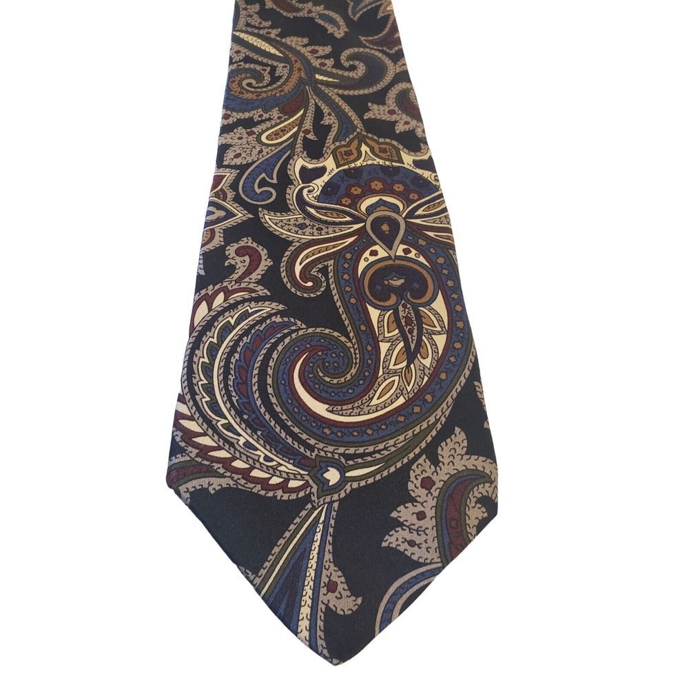 Vintage Gant‎ Men's Necktie 100% Silk Blue Tan Paisley Tie Made in USA